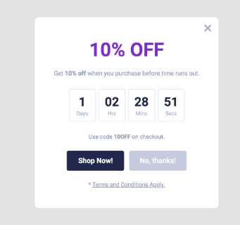 ecommerce urgency marketing popup