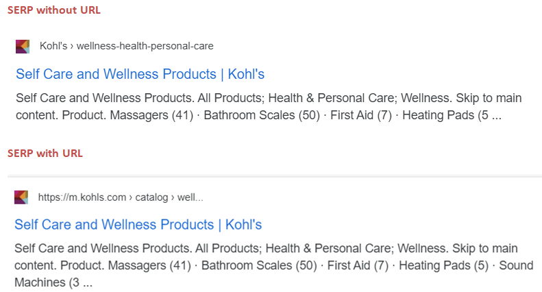 SERP with and without URL